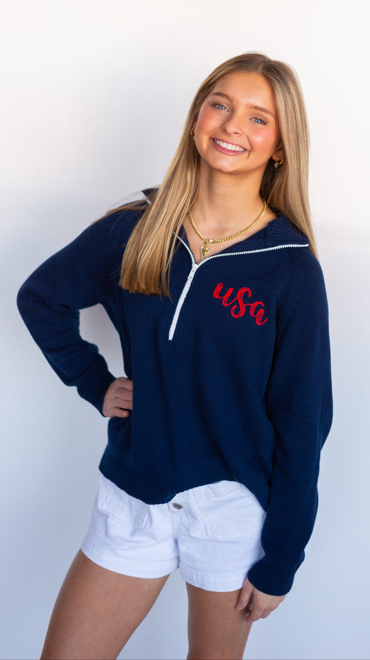 1/2 Zip Drop Shoulder Sweater