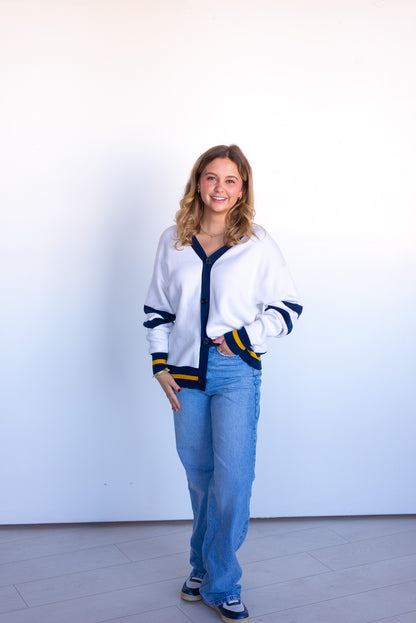 Varsity Cardigan with Stripes