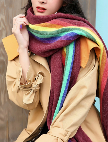 Contrast Multi-Colored Tasseled Scarf