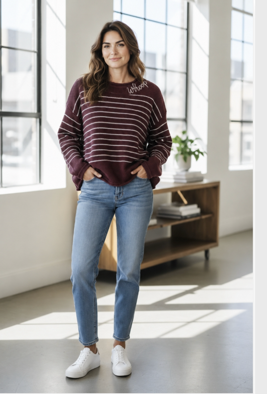 Texas A&M Rolled Striped Sweater