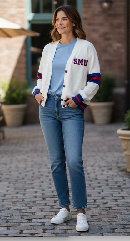 Varsity Cardigan with Stripes