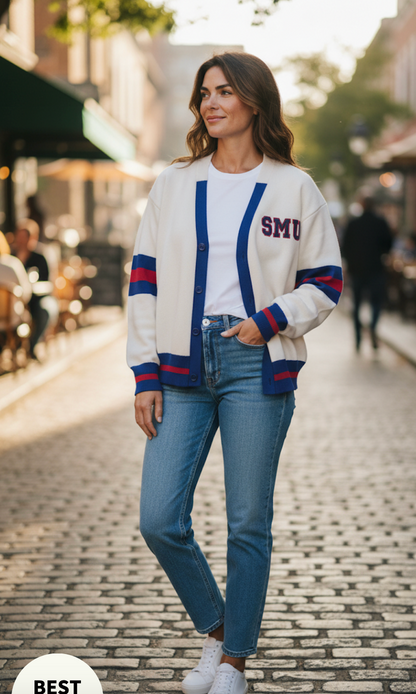 Varsity Cardigan with Stripes
