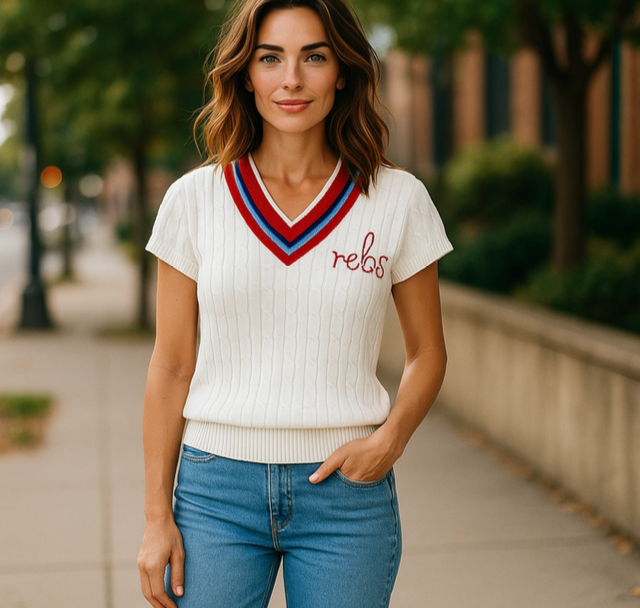 Short Sleeve V-Neck Cable Sweater