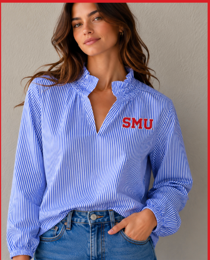 Custom Woven Long sleeve with Ruffle Collar and Elastic sleeve