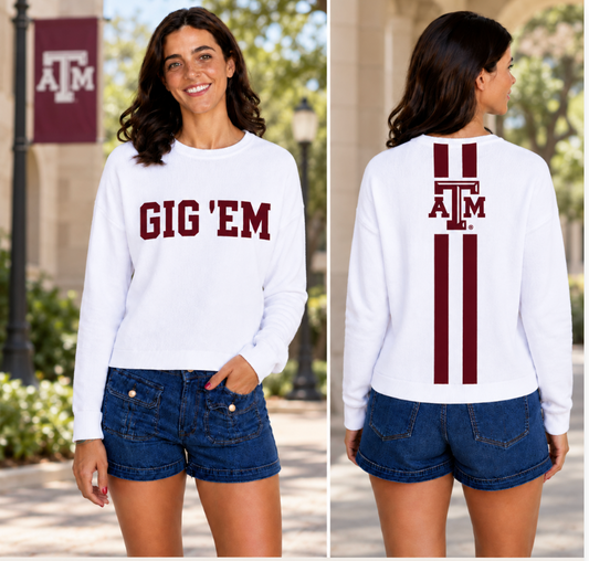 Texas A&M White Rolled Hem Sweater