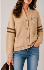 Chunky Knit  Cardigan Taupe with Boot