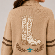 Chunky Knit  Cardigan Taupe with Boot