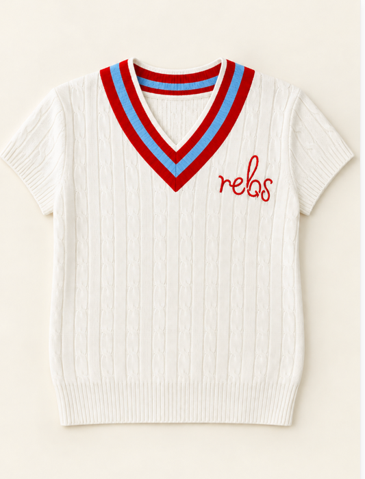 Short Sleeve V-Neck Cable Sweater